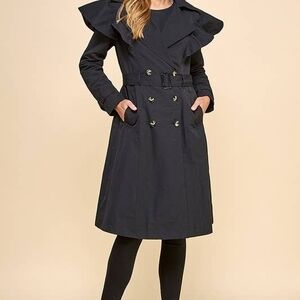TCEC Stylish Black Double-Breasted Trench Coat